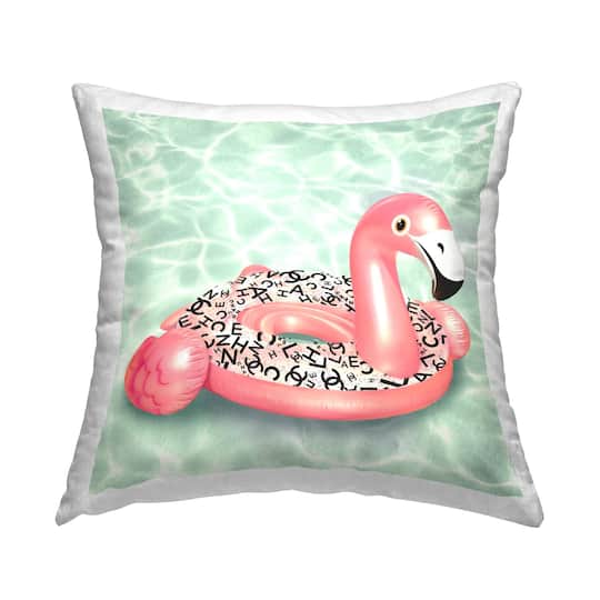 Stupell Industries Fashion Brand Flamingo Summer Pool Float Throw Pillow, 18&#x22; x 18&#x22;